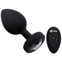 Большая вибропробка b-Vibe Vibrating Jewel Plug с кристаллом и пультом чёрная