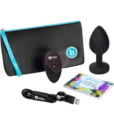 Большая вибропробка b-Vibe Vibrating Jewel Plug с кристаллом и пультом чёрная фото 3