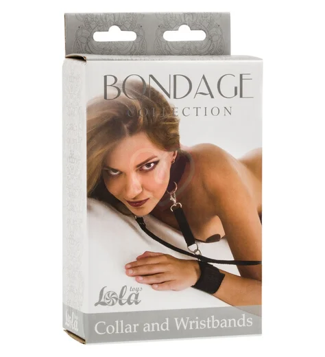 Ошейник с поводком и съемными наручниками Bondage Collections Collar And Wristbands Plus Size черный фото 1