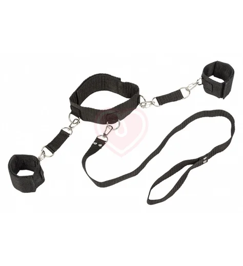 Ошейник с поводком и съемными наручниками Bondage Collections Collar And Wristbands Plus Size черный фото 2