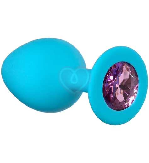 Средняя анальная пробка Emotions Cutie Medium бирюзовая с розовым кристаллом фото 1