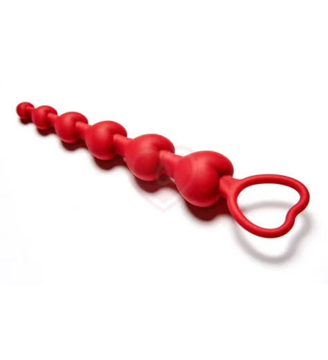 Анальная цепочка Love Beam Le Frivole с бусинами-сердечками вишнёвого цвета фото 3