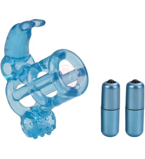 Вибронасадка сквозная Basic Essentials Double Trouble Vibrating Support System голубая фото 2