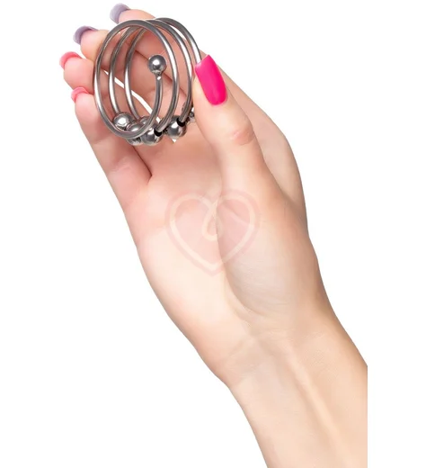 Кольцо под головку члена с движущимися шариками Metal by Toyfa серебристое 4 см фото 3