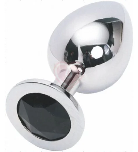 Подарочная большая анальная пробка Jewelry Butt Plug Silver Black серебряная с чёрным агатом фото 1