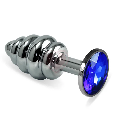 Анальная пробка Silver спираль с синим кристаллом фото 1