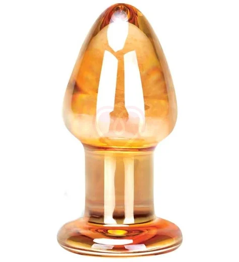 Стеклянная анальная пробка Over Easy золотая фото 1