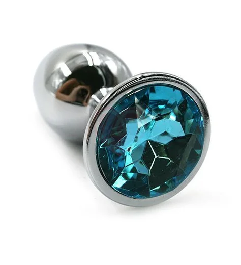 Маленькая алюминиевая анальная пробка Small с голубым стразом фото 1