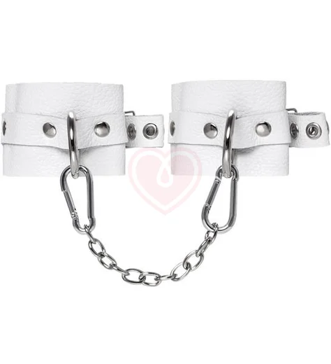 Кожаные наручники с люверсами Pecado BDSM белые фото 1
