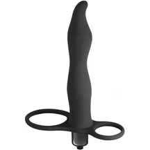 Вибронасадка для двойного проникновения с двумя кольцами Pure Passion Flirtini 16 см чёрная