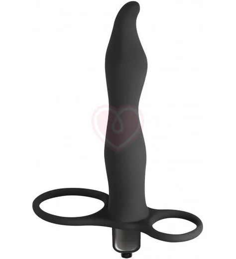 Вибронасадка для двойного проникновения с двумя кольцами Pure Passion Flirtini 16 см чёрная фото 1