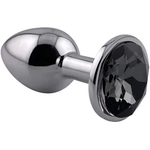 Алюминиевая анальная пробка Kanikule Small с тёмно-серым кристаллом