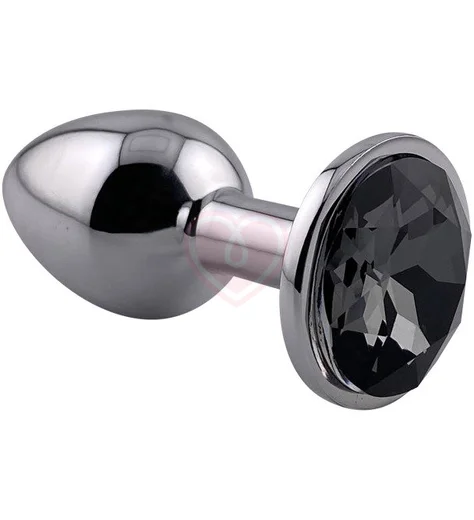 Алюминиевая анальная пробка Kanikule Small с тёмно-серым кристаллом фото 1