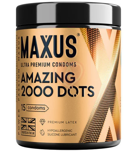 Точечные презервативы Maxus 2000 Amazing Dots 15 шт с кейсом фото 1