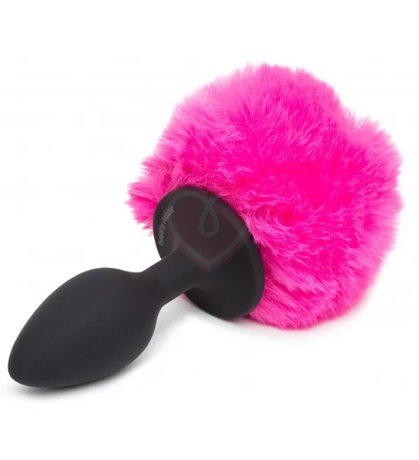 Маленькая анальная пробка с хвостиком Happy Rabbit чёрно-розовая фото 1