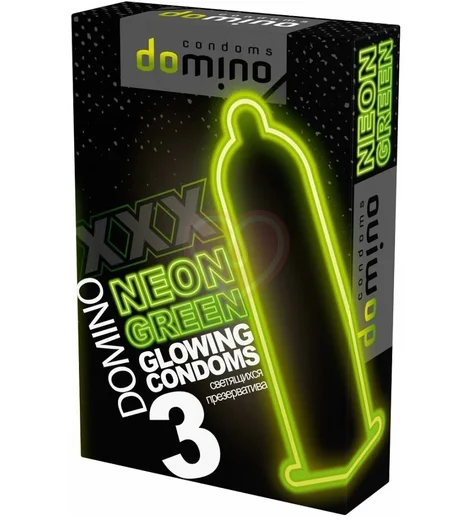Презервативы со светящимся кончиком Domino неоновые зеленые 3 шт фото 1