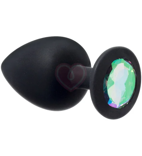 Большая анальная пробка Emotions Cutie Large чёрная с кристаллом цвета лунного камня фото 1
