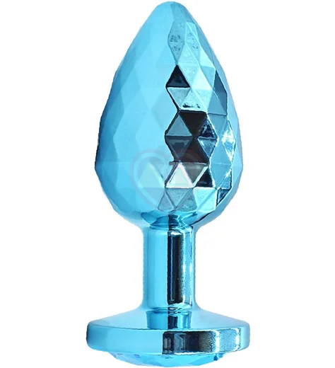 Текстурная алюминиевая анальная пробка Kanikule Small с кристаллом голубая фото 1