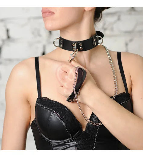 Кожаный ошейник Big Ring с кольцами фото 1
