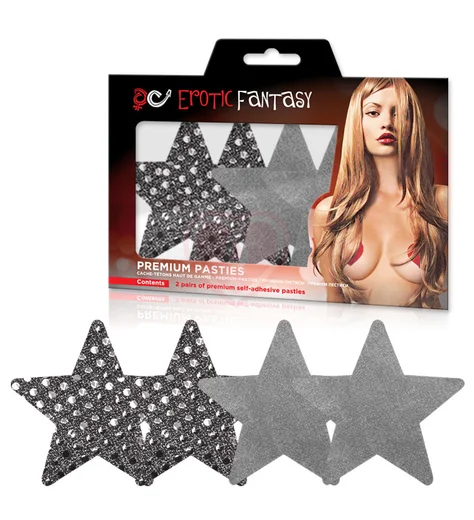 Наклейки на грудь Звёзды серебряные фото 1