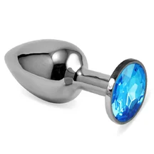 Анальная пробка с голубым кристаллом Lola Games Diamond Light blue Small серебро