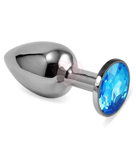 Анальная пробка с голубым кристаллом Lola Games Diamond Light blue Small серебро фото 1