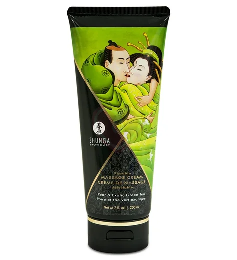 Съедобный массажный крем Shunga Необыкновенные поцелуи Груша и Зелёный чай 200 мл фото 1