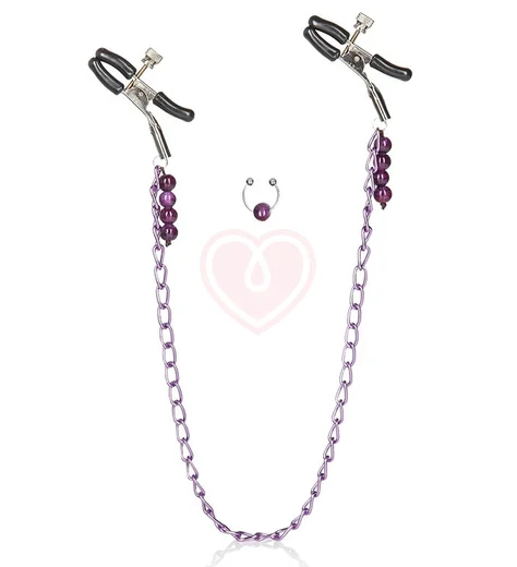 Зажимы на соски с цепочкой Nipple Play Purple Chain фото 1