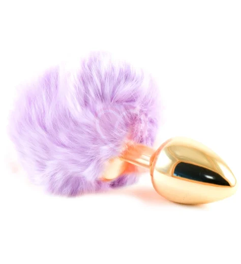 Маленькая золотистая пробка Пикантные штучки с пушистым фиолетовым хвостиком фото 1
