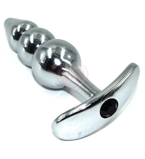 Рельефная анальная пробка для ношения Small с чёрным кристаллом фото 1