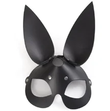 Элегантная маска зайки из гладкой кожи чёрная