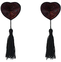 Пэстисы Burlesque Evans сердечки с кисточками чёрные с красным