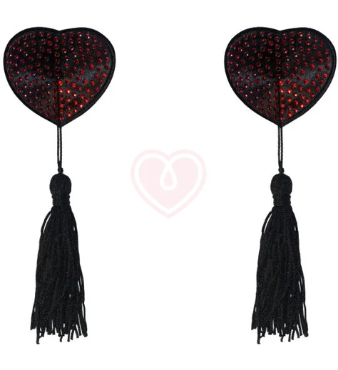 Пэстисы Burlesque Evans сердечки с кисточками чёрные с красным фото 1