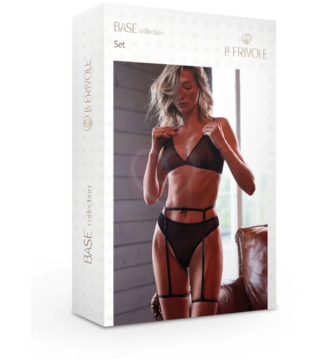 Комплект из мягкого бюстгальтера стрингов и стреп-гартера Base чёрный фото 4