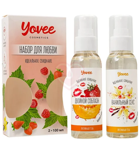 Набор для любви из 2 гелей-смазок Yovee со вкусом клубники с дыней и ванильных сливок фото 1