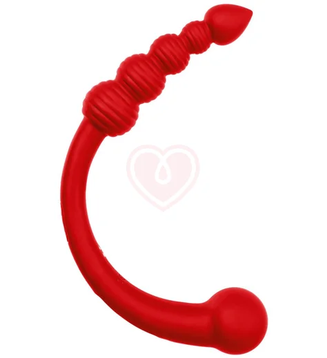 Двусторонний вибратор с анальной цепочкой Black Red by Toyfa красный фото 1