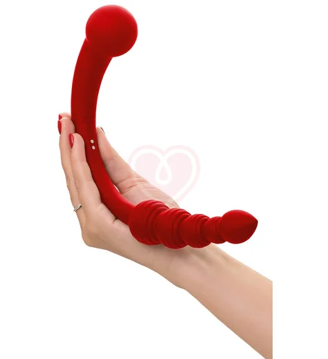 Двусторонний вибратор с анальной цепочкой Black Red by Toyfa красный фото 4