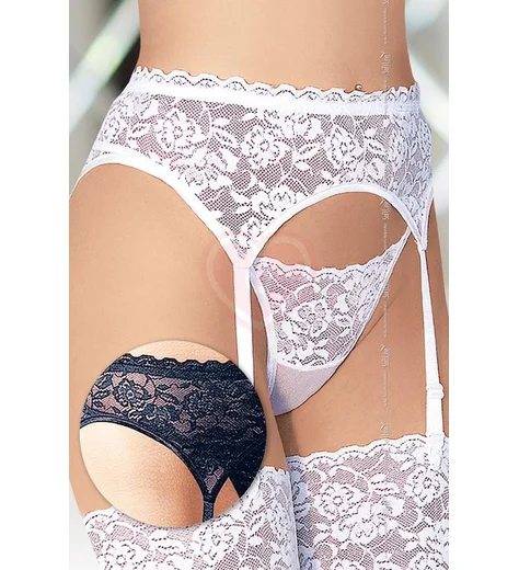 Пояс для чулок и стринги кружевные SoftLine белые фото 1