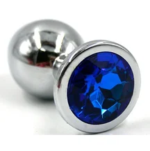 Металлическая анальная пробка Medium с синим стразом