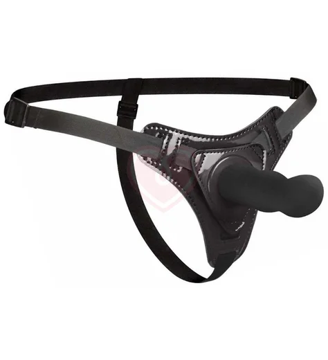 Регулирующийся страпон с рельефной насадкой Ouch! Delight Strap-On чёрный фото 1