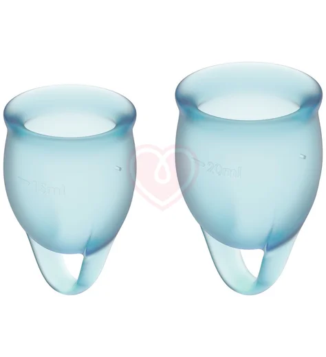 Набор из 2 менструальных чаш с петелькой Satisfyer голубой фото 1