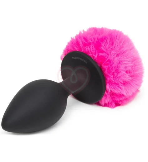 Большая анальная пробка с хвостиком Happy Rabbit чёрно-розовая фото 1