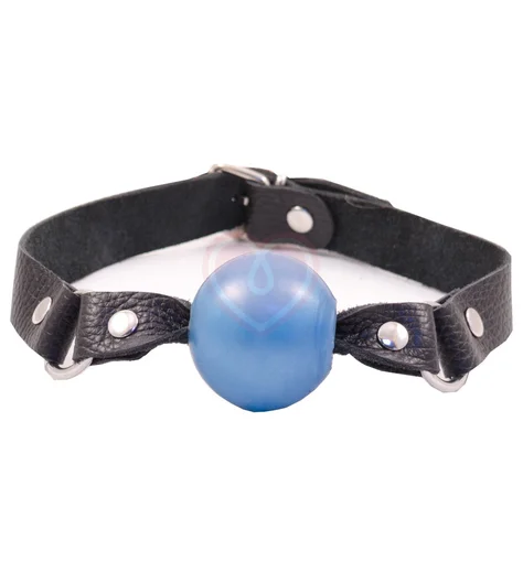 Кляп Лунный Свет на чёрном ремешке с синим шариком фото 1