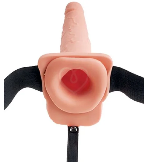 Полый страпон с функцией эякуляции Hollow Squirting Strap-On with Balls Flesh 21 см телесный фото 2