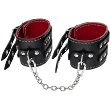 Ножные оковы с двумя ремнями и красной подкладкой Pecado BDSM черные