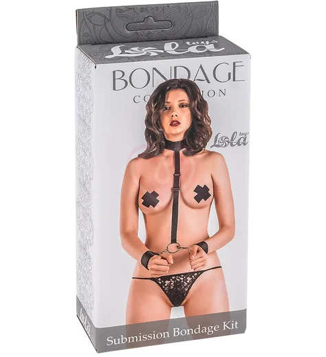 Ошейник со съемными наручниками Bondage Collections Submission Bondage Kit Plus Size черный фото 1