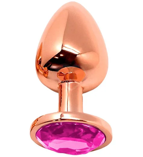 Анальная пробка с розовым кристаллом Cnex Wooomy Tralalo S розовое золото фото 1