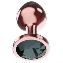 Анальная пробка с чёрным кристаллом Diamond Jet Shine S розовое золото