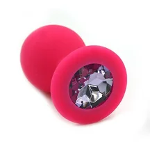 Силиконовая анальная пробка средняя розовая с сиреневым кристаллом