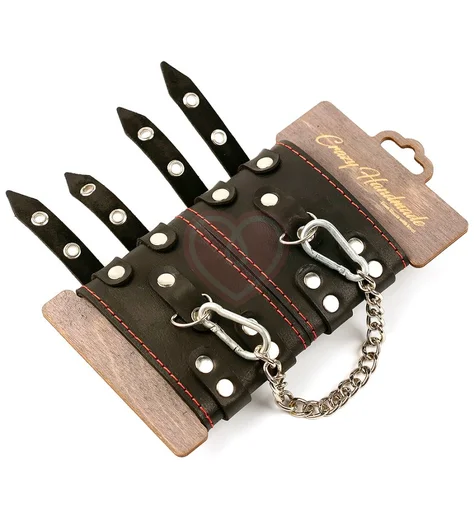 Кожаные двухслойные оковы с двумя ремнями и чёрной подкладкой Crazy Handmade фото 1